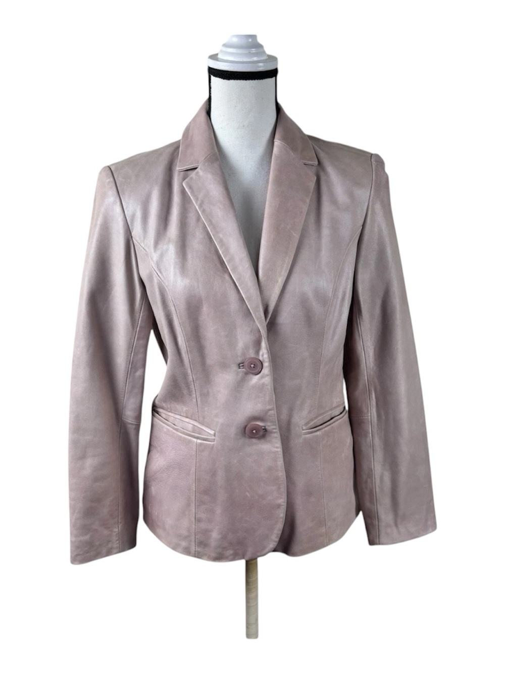 INC International Concepts 100% Leather Jacket Size S Pink Beige Blazer Preppy